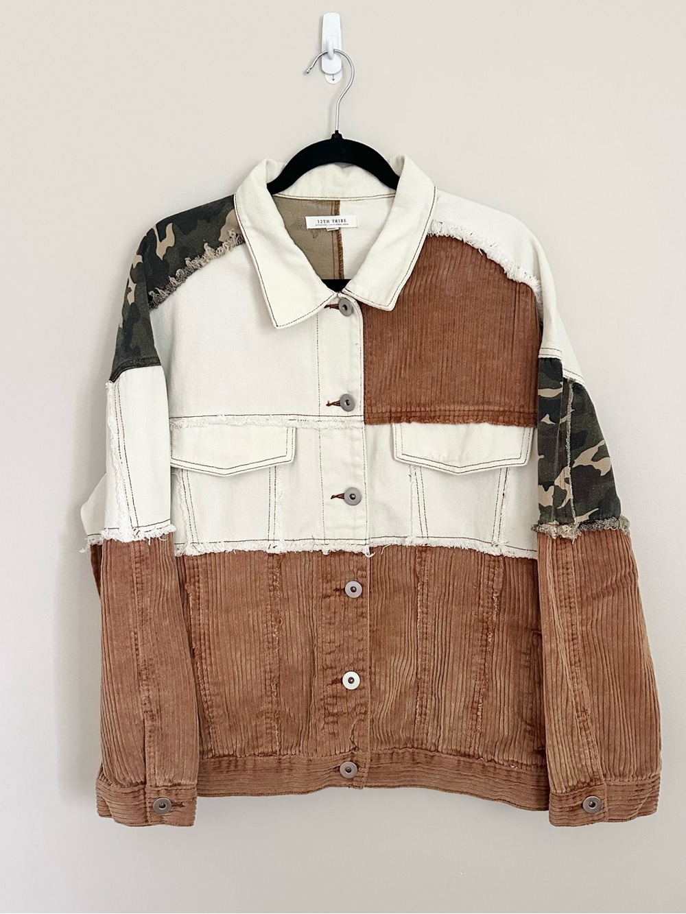 12th Tribe Colorblock Corduroy Camo Jacket M/L Oversized Shacket Patchwork Boho
